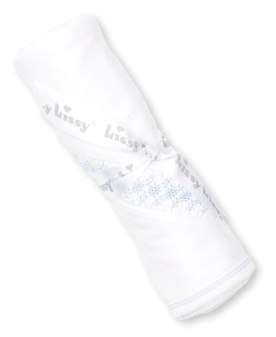 White Blanket with Light Blue Hand Smocking