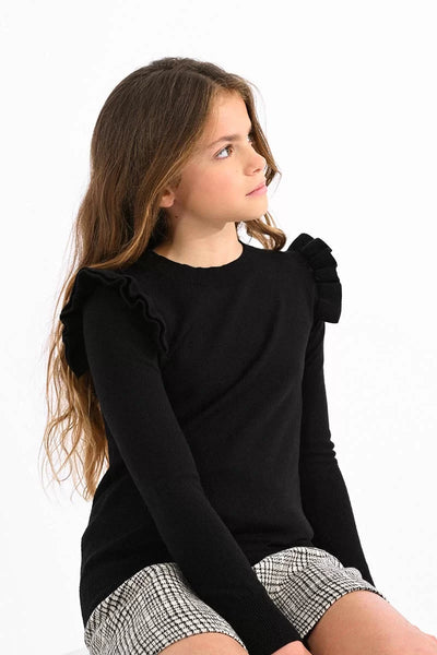 Black Knitted Ruffle Sweater