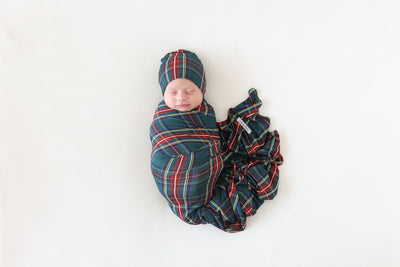 Tartan Plaid Swaddle and Beanie Set