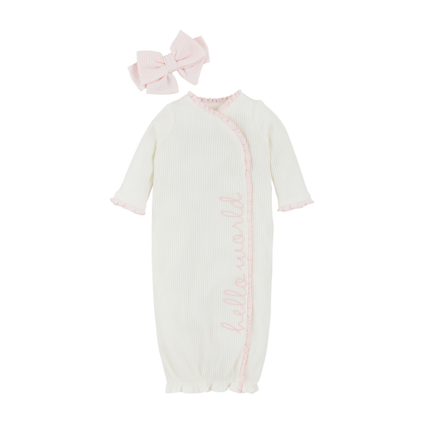 Chainstitch Pink Sleeper Gown- "Hello World"