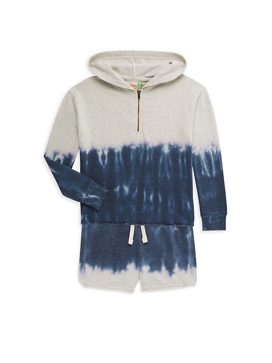 Sand/Blue Burnout Half Zip Hoodie