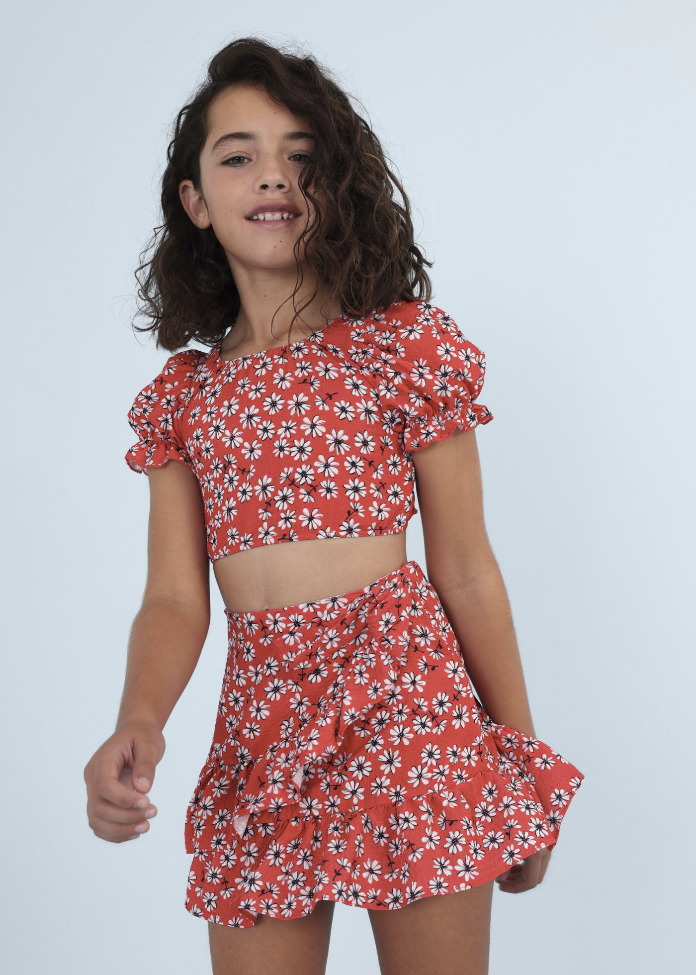 Red Floral 2-Piece Print Skirt Set