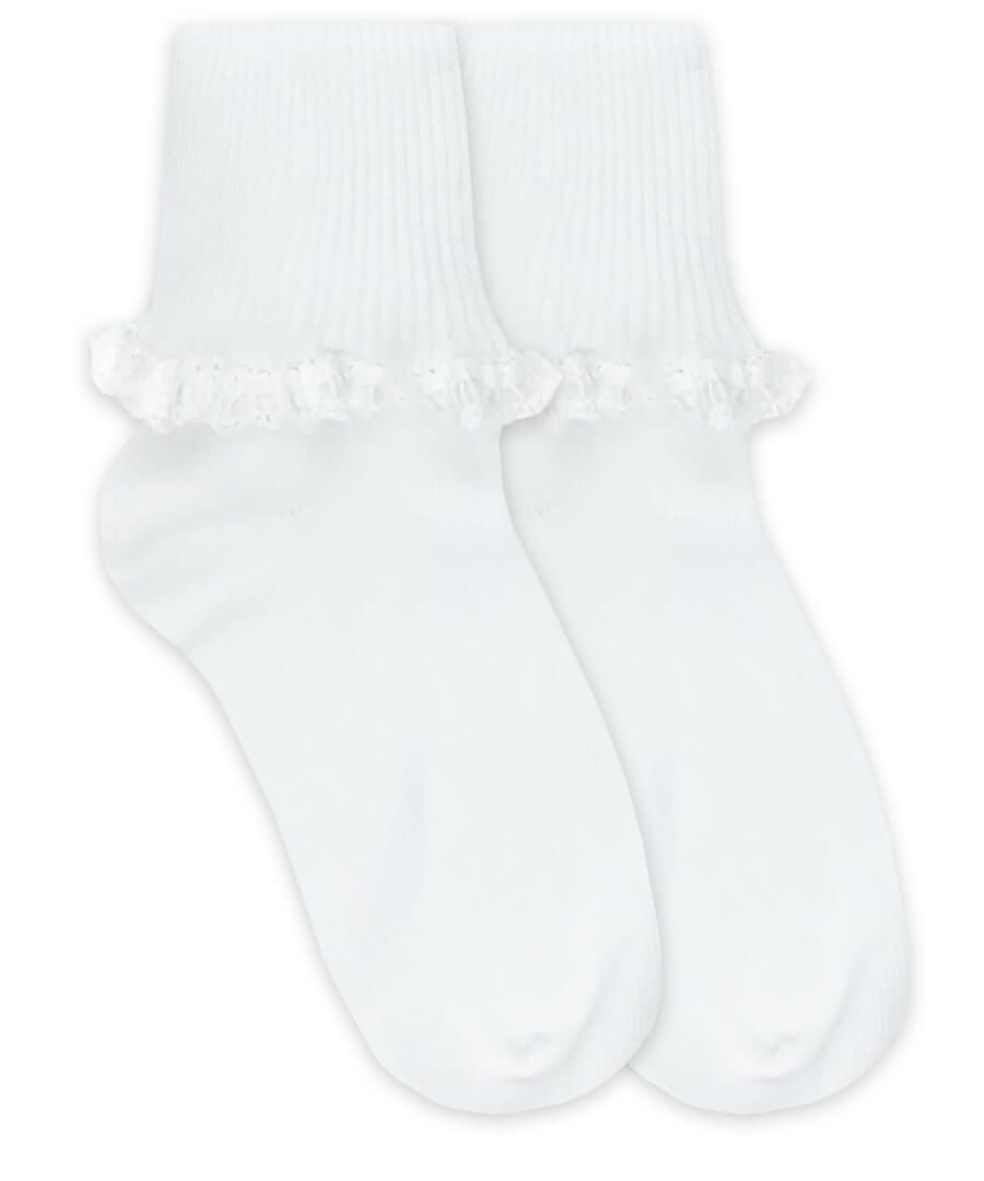 White/White Cluny & Satin Lace Turn Cuff Socks