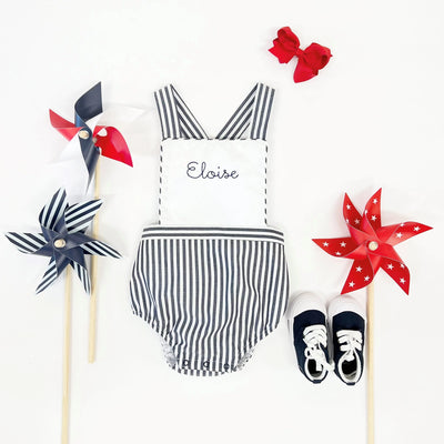 Nantucket Navy Stripe with Worth Avenue White Seabrook Sunsuit