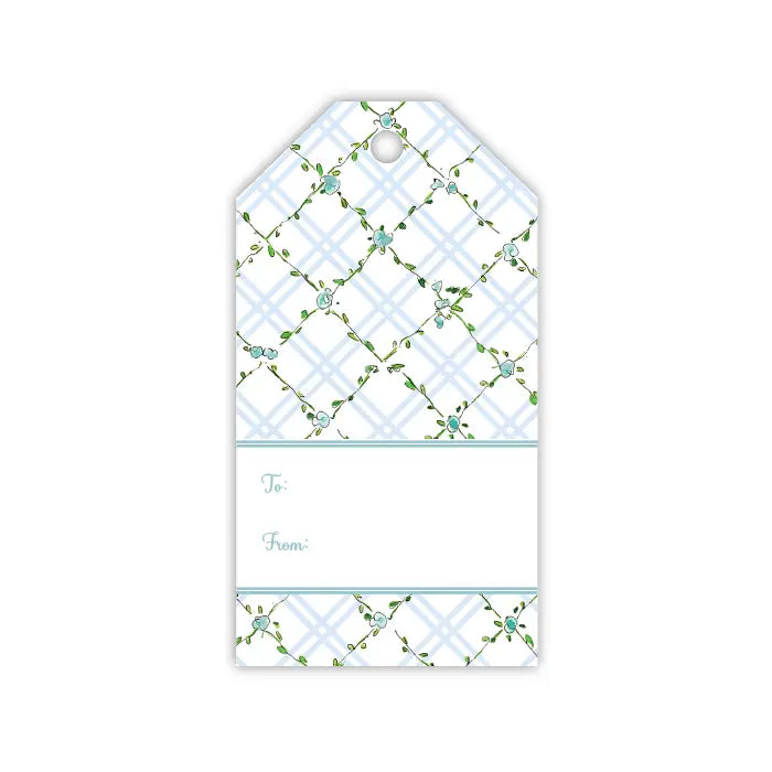 Handpainted Blue Rosebud Trellis Gift Tag