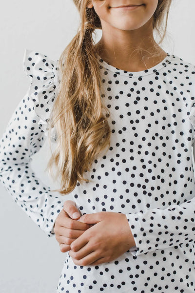Scattered Dot L/S Ruffle Tee