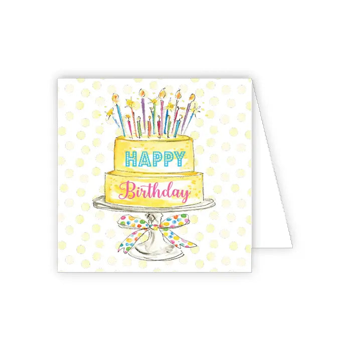 Happy Birthday Yellow Cake with Candles Handpainted Enclosure Card