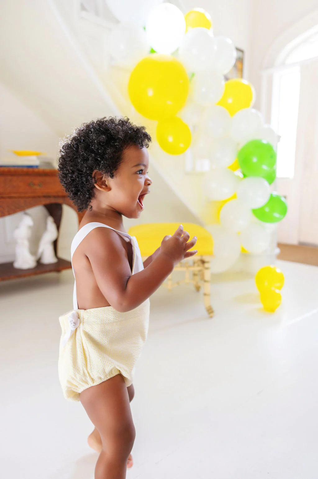 Worth Avenue White with Seaside Sunny Yellow Seersucker Sayre Sunsuit