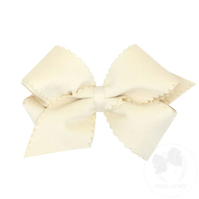 Small King Grosgrain Hair Bow with Scalloped Edge Faux Velvet Overlay (4 color options)