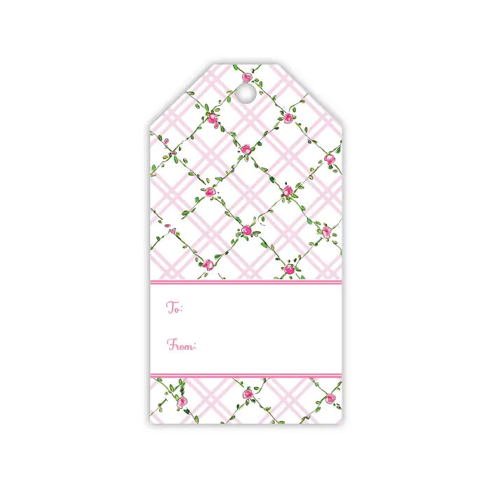 Handpainted Pink Rosebud Trellis Gift Tag