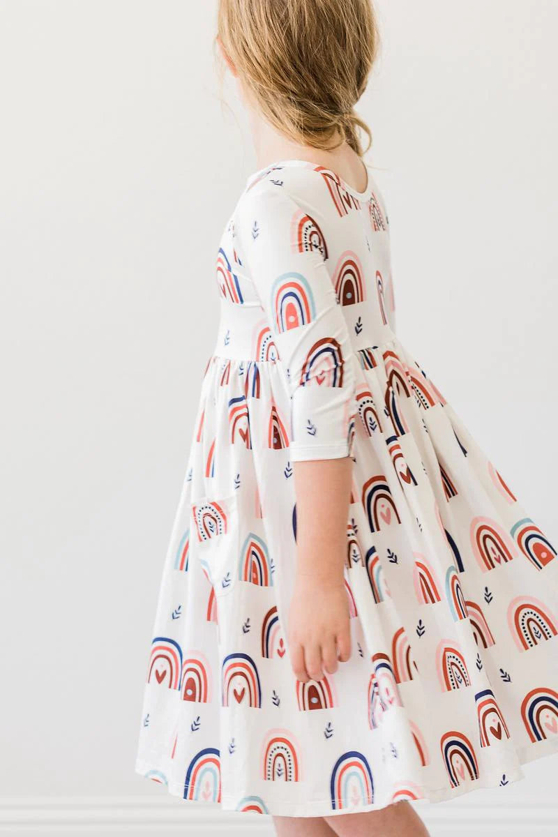 Rainbow Skies 3/4 Sleeve Pocket Twirl Dress