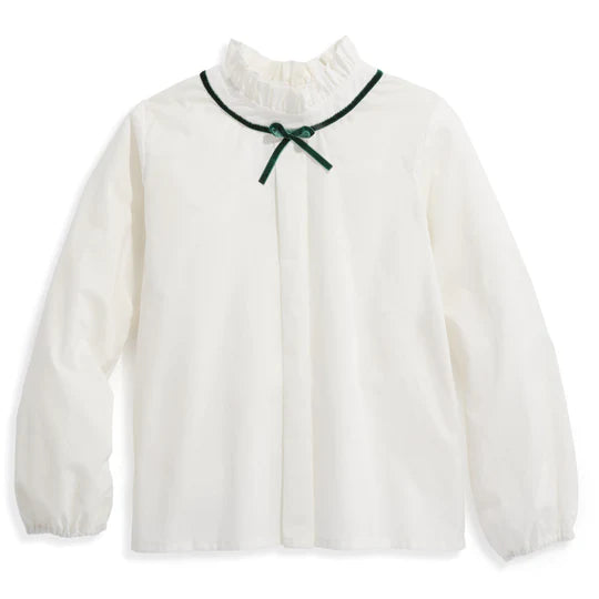 White with Green Contrast Trim Keller Blouse