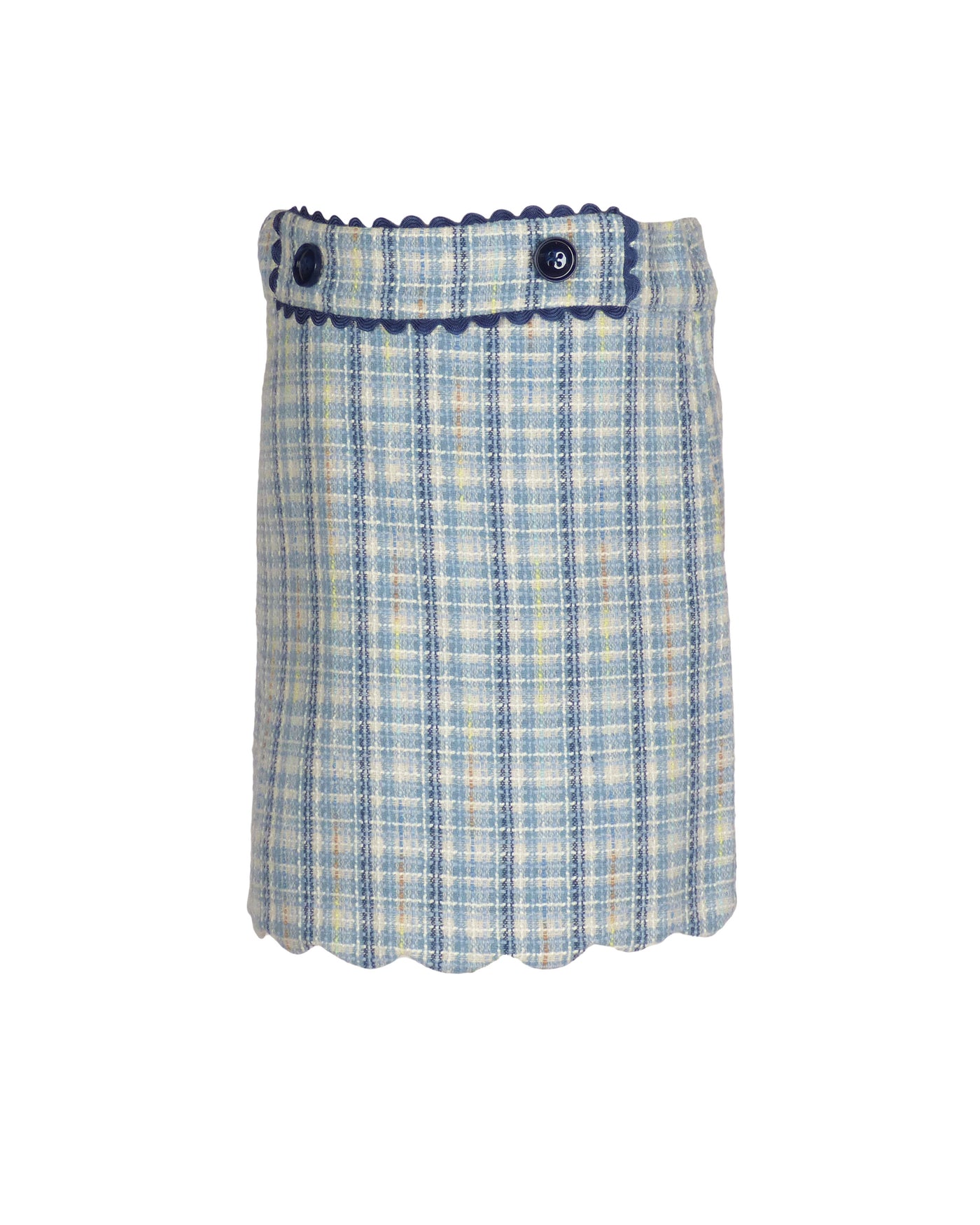 Britton Scalloped Skirt in Blue Jacquard Plaid