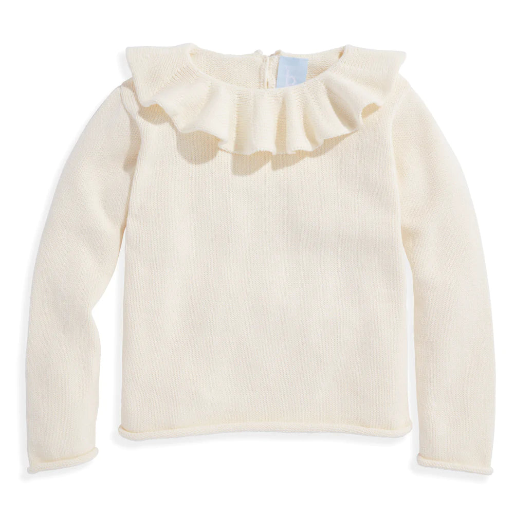 Ivory Ruffle Neck Pullover