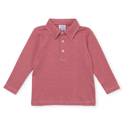 Finn Pima Long Sleeve Polo Golf Shirt- Red and White Stripes