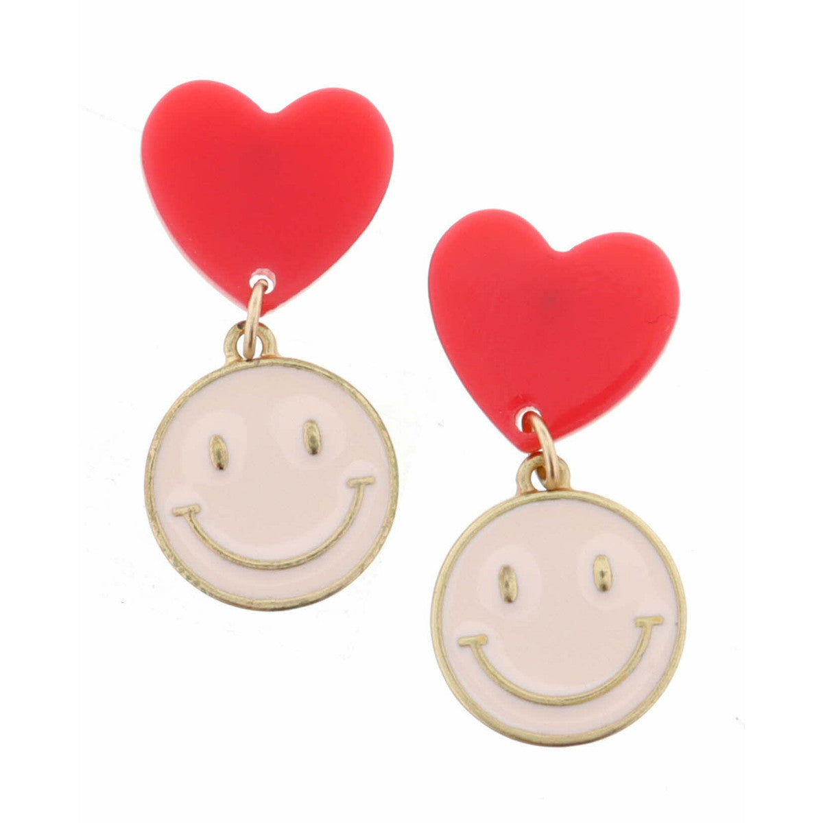 Red Heart with Pink Happy Face Earrings