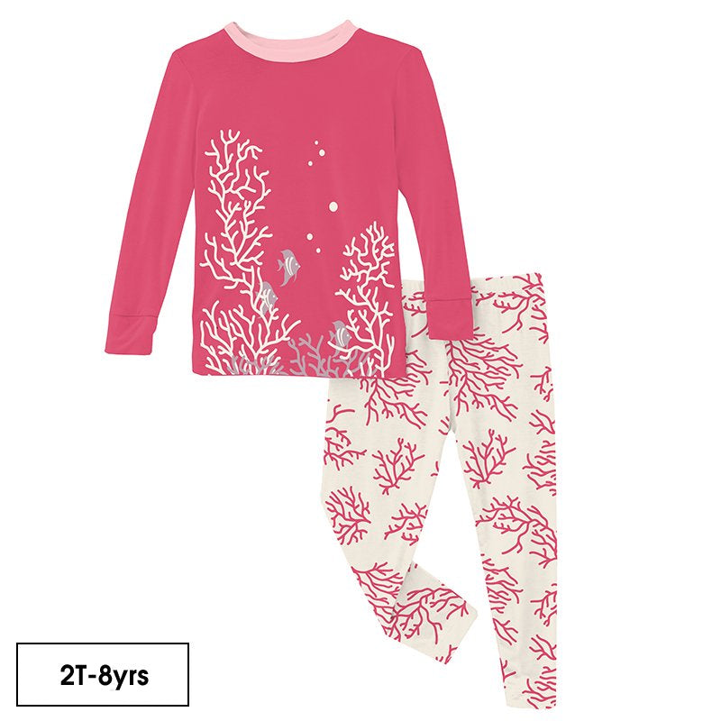 Long Sleeve Graphic Tee Pajama Set in Natural Coral