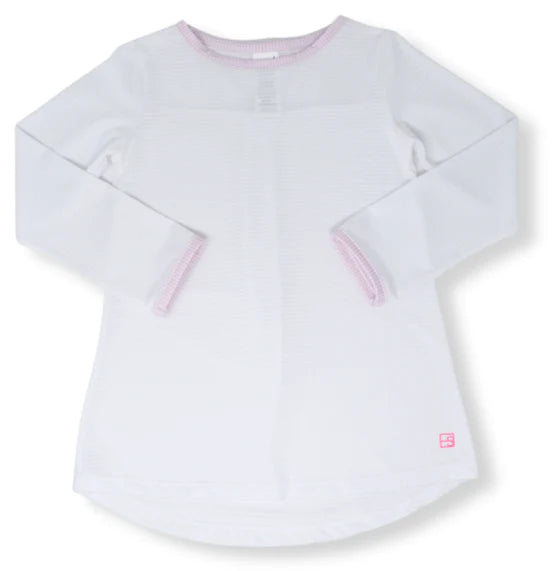 Lindsay Long Sleeve Tee- White/Pink Mini Gingham