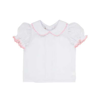 Worth Avenue White with Palm Beach Pink Ric Rac Maudes Peter Pan Collar Shirt Short Sleeve