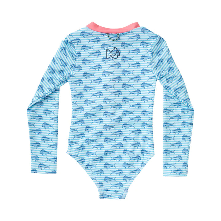Tropical Breeze Mahi Stripe Girls Surf and Turf Long Sleeve Swimsuit