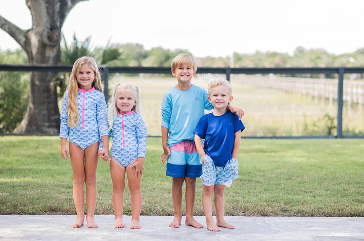 Tropical Breeze Mahi Stripe Girls Surf and Turf Long Sleeve Swimsuit