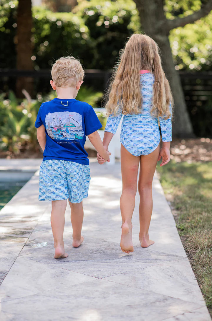 Tropical Breeze Mahi Stripe Girls Surf and Turf Long Sleeve Swimsuit