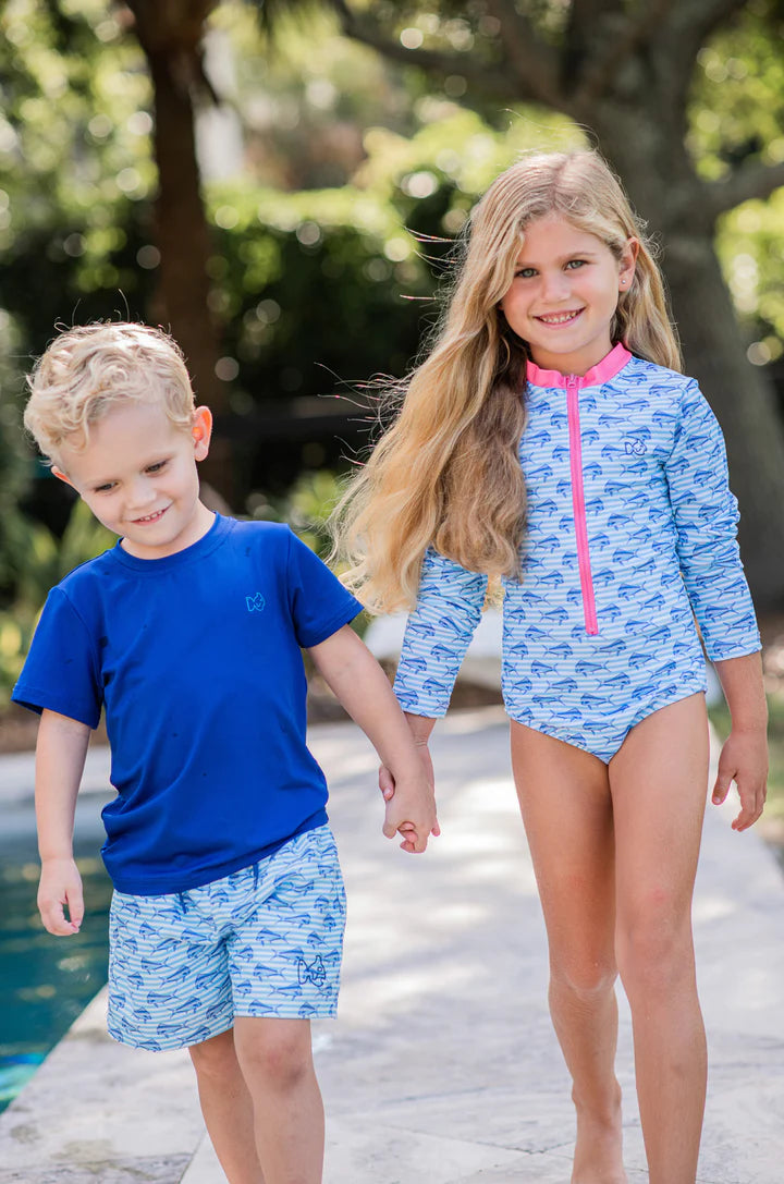 Tropical Breeze Mahi Stripe Girls Surf and Turf Long Sleeve Swimsuit