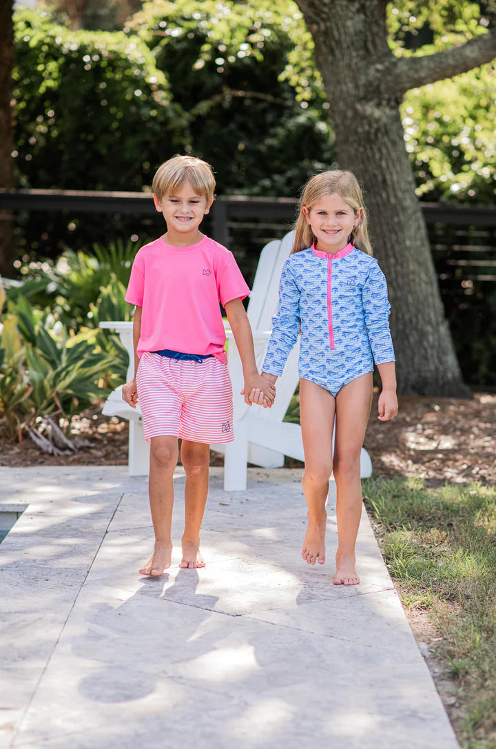 Tropical Breeze Mahi Stripe Girls Surf and Turf Long Sleeve Swimsuit