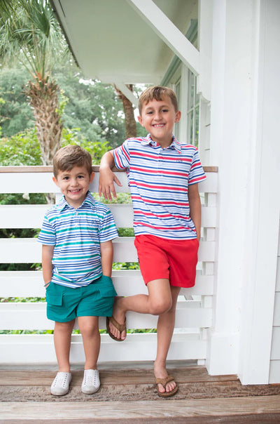 Boys Pro Performance Polo in America Red White and Blue Stripe
