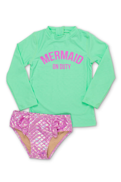 Mint Mermaid On Duty Rash Guard Swim Set