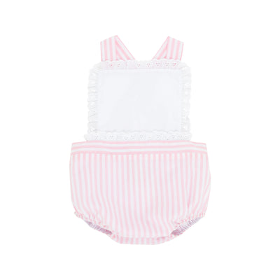 White and Pinckney Pink Stripe with Eyelet Sally Sunsuit