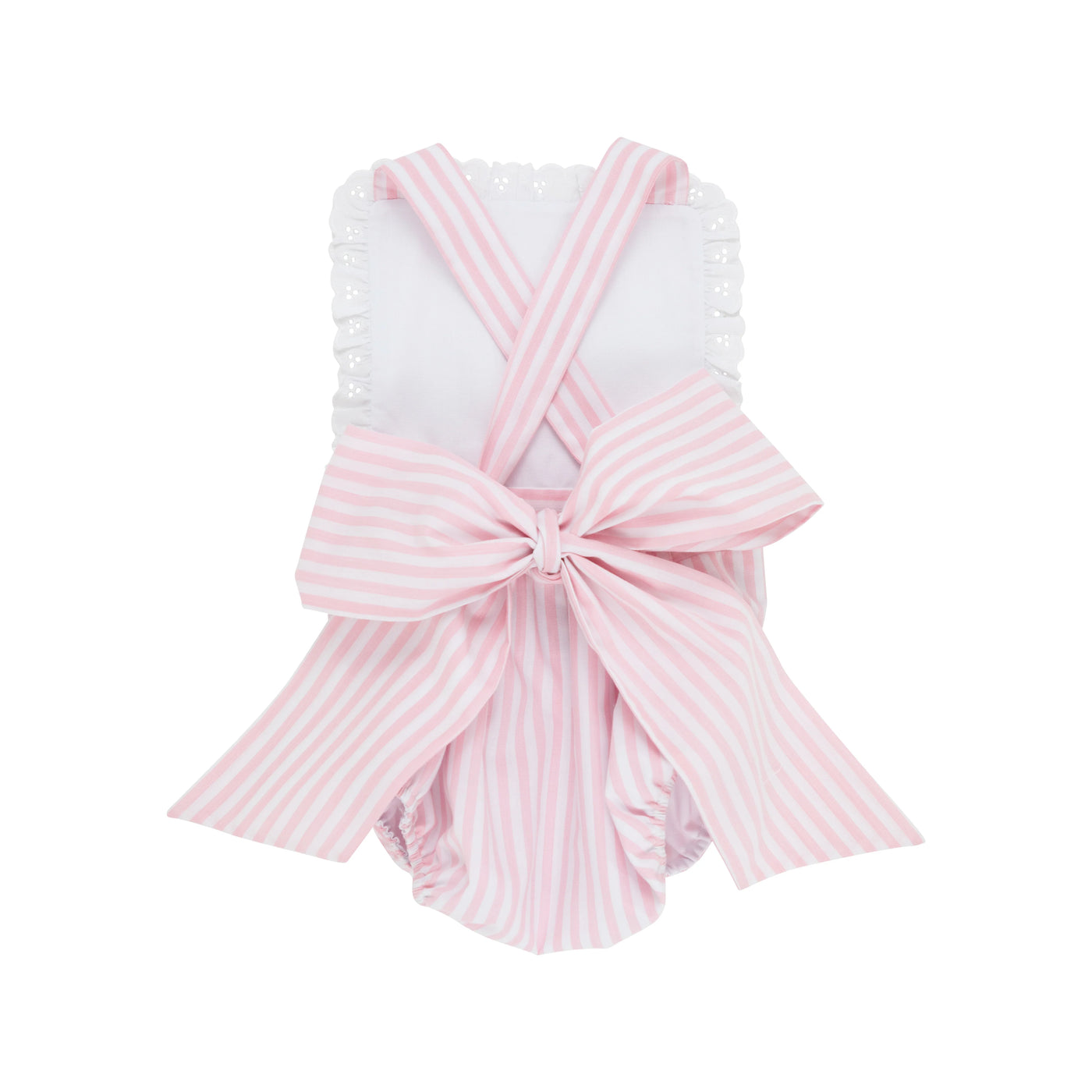 White and Pinckney Pink Stripe with Eyelet Sally Sunsuit