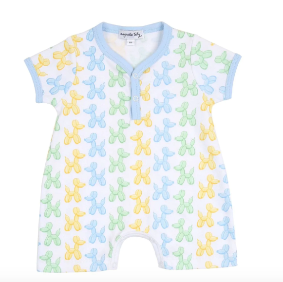 Balloon Dogs Printed Front Snap Short Playsuit- Blue