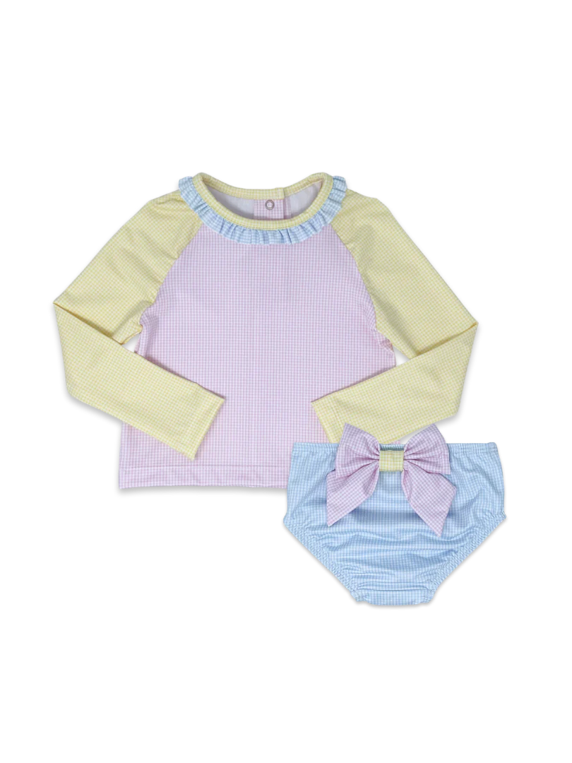 Girl Color Block Sun & Sand Rash Guard Set