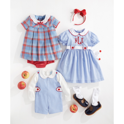 Blue Chambray Embroidered Apple Dress