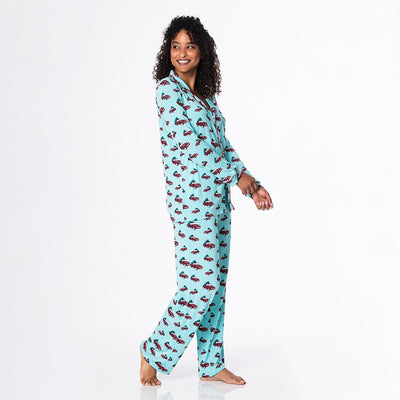 Iceberg Trucks & Trees Women's Print Long Sleeve Collared Pajama Set