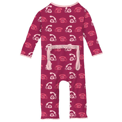 Print Muffin Ruffle Coverall with Zipper in Berry Telephone