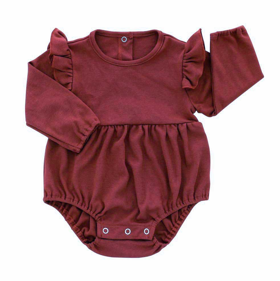 Merlot Flutter Long Sleeve Baby Onesie