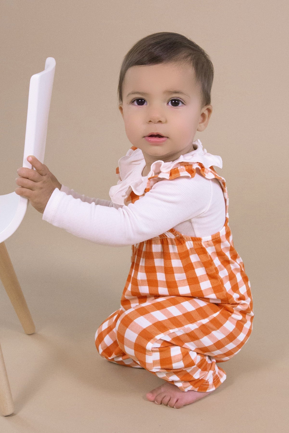 Harvest Pumpkin Gingham Front Smocked Coverall