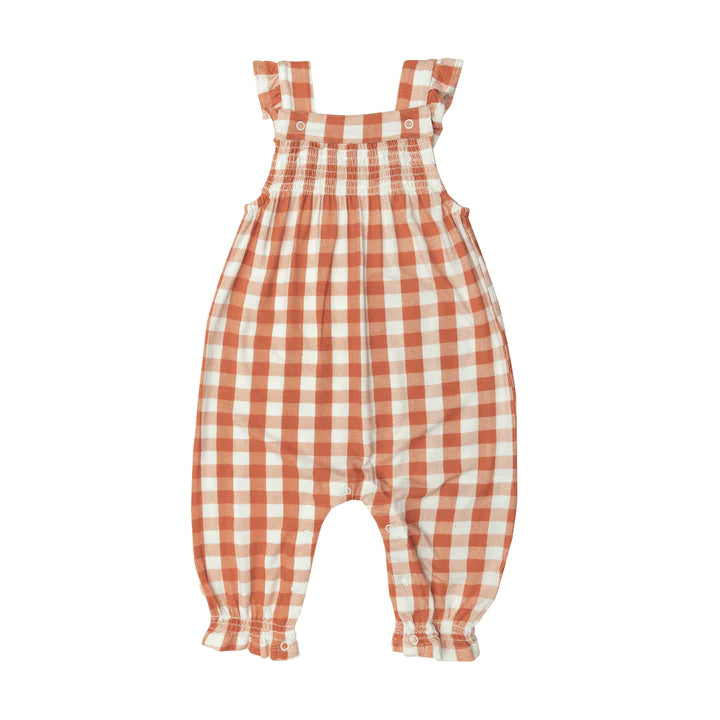 Harvest Pumpkin Gingham Front Smocked Coverall