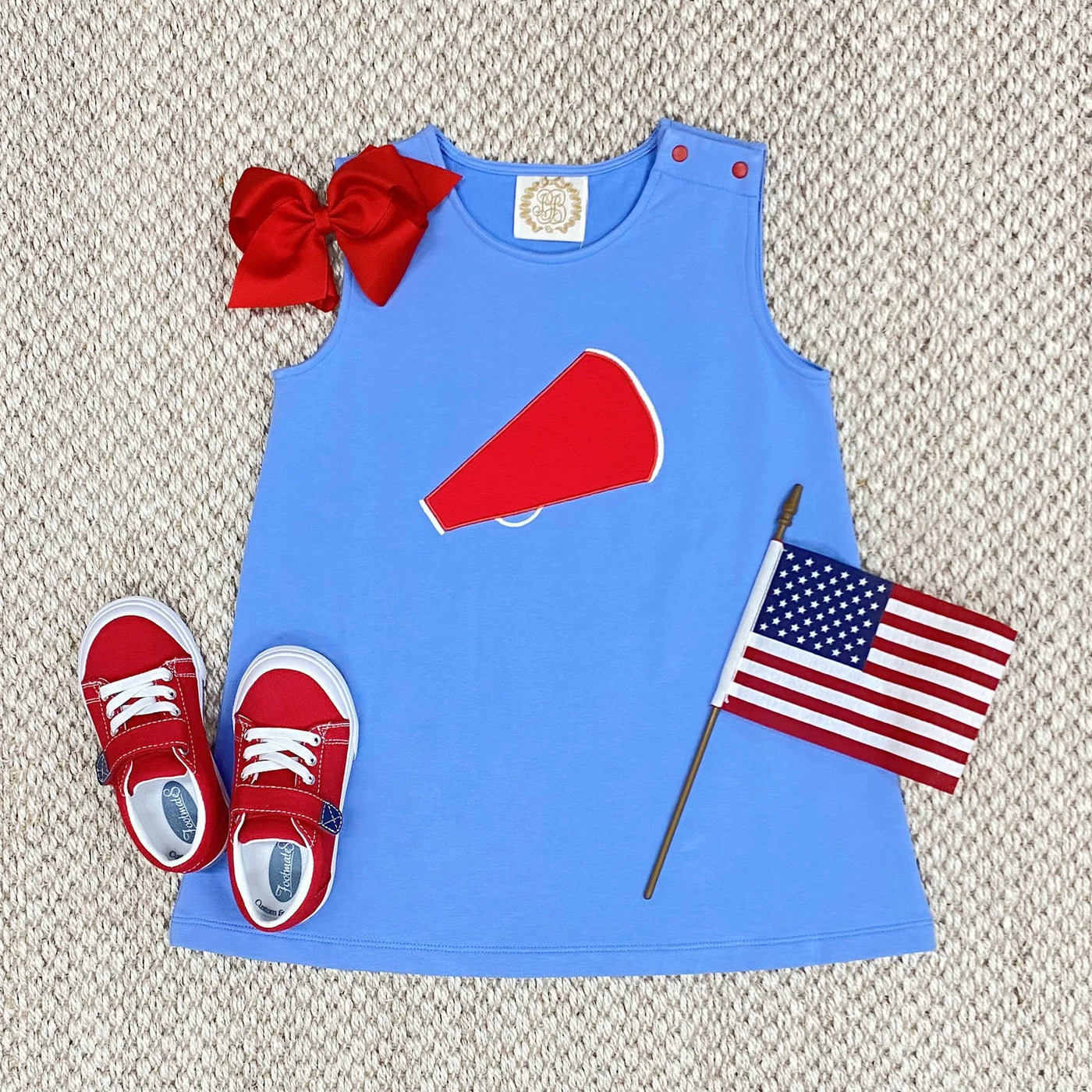 Barbados Blue With Richmond Red Megaphone Applique Clementine Jumper