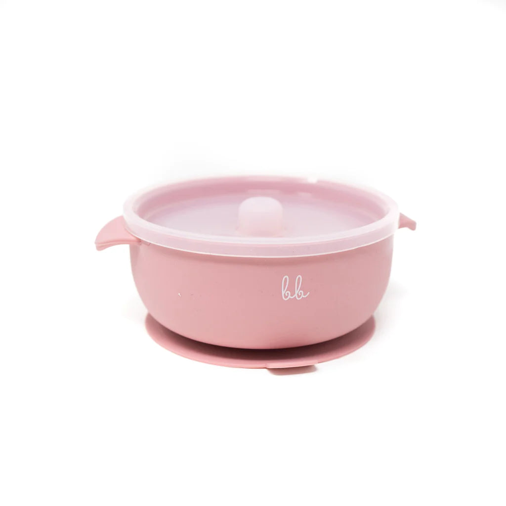 Dusty Rose Silicone Suction Bowl with Lid