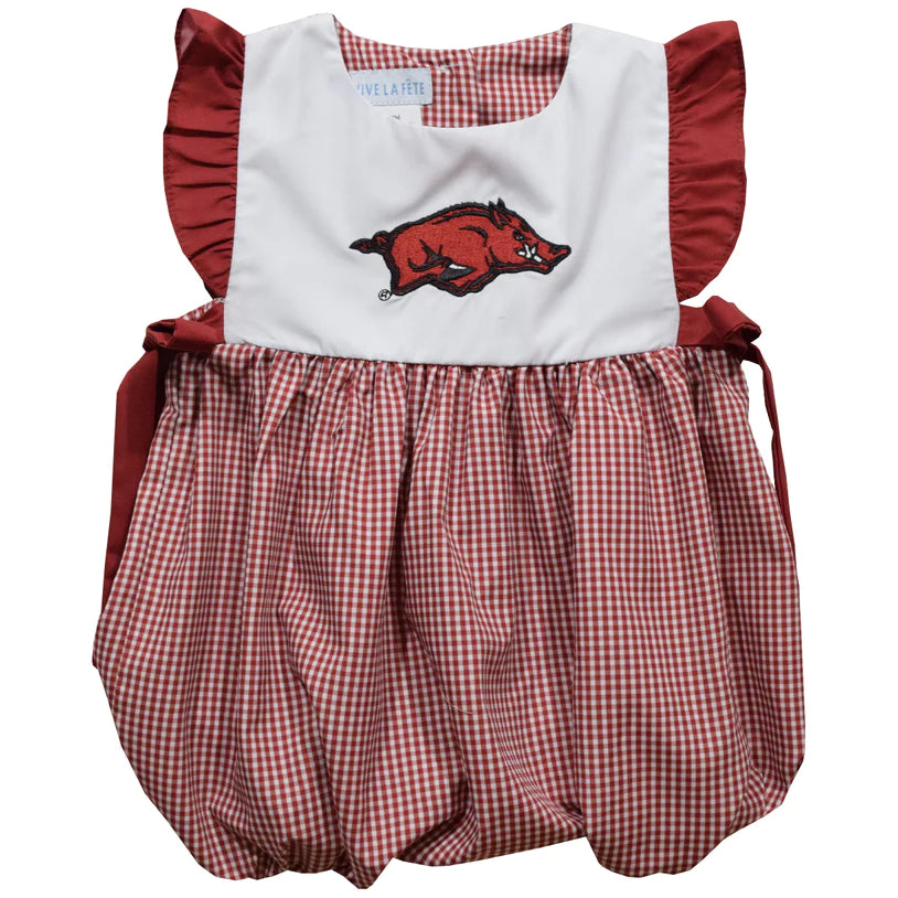 Arkansas Razorbacks Embroidered Red Gingham Girls Bubble