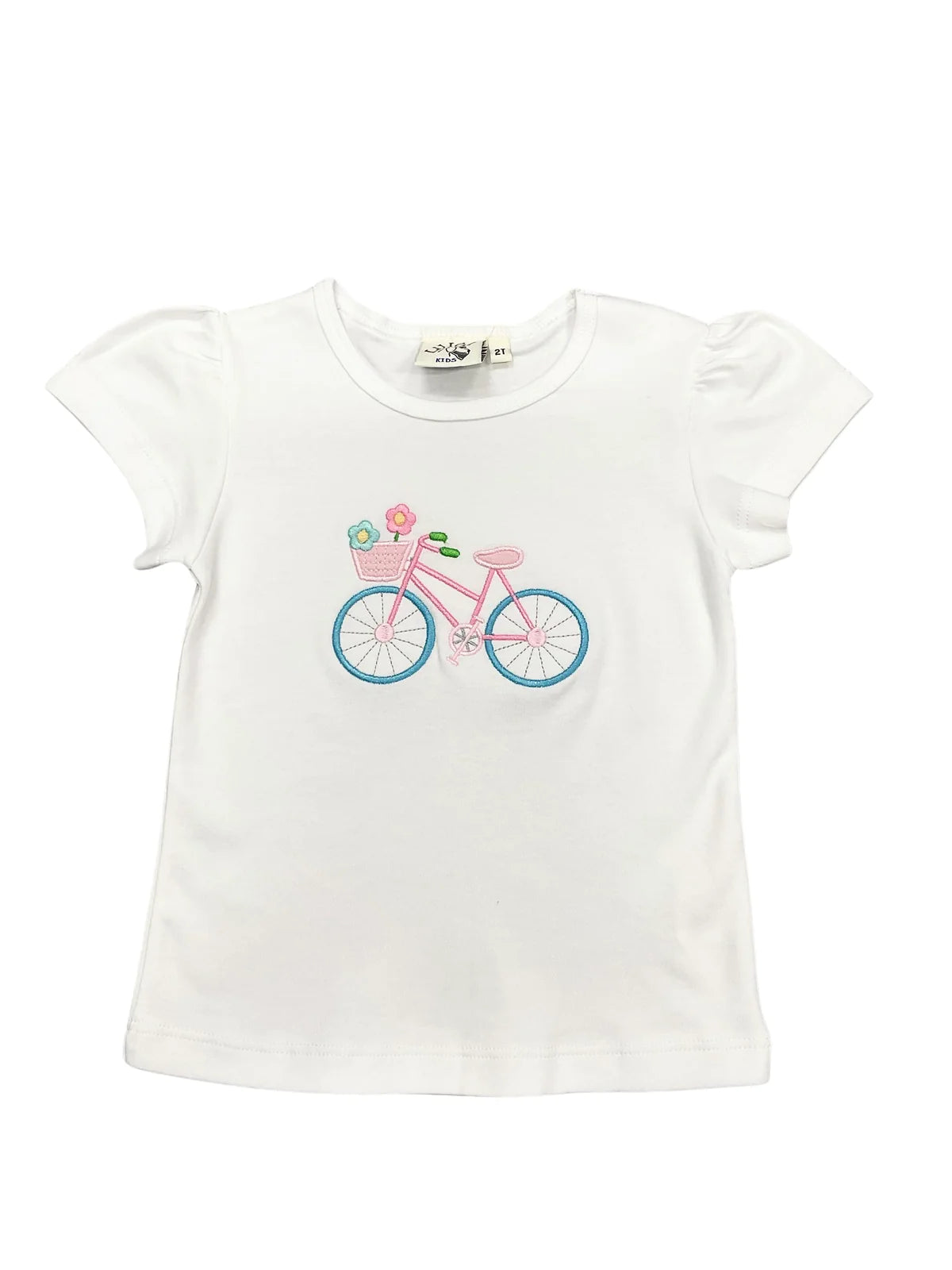 White Capsleeve Tee with Blue & Pink Flower Bike