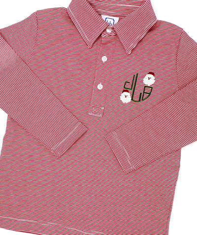 Finn Pima Long Sleeve Polo Golf Shirt- Red and White Stripes