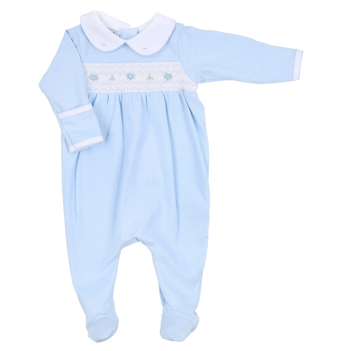 Hailey and Harry Smocked Collared Girl Footie in Light Blue