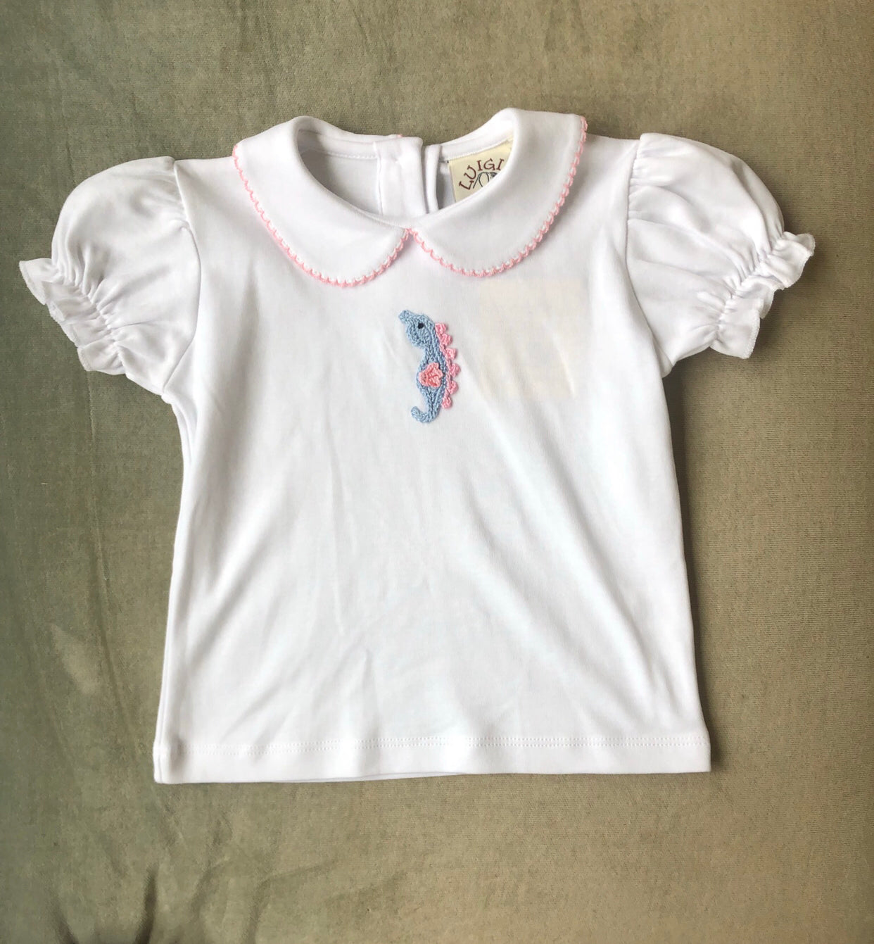 White Collared Blouse with Seahorse