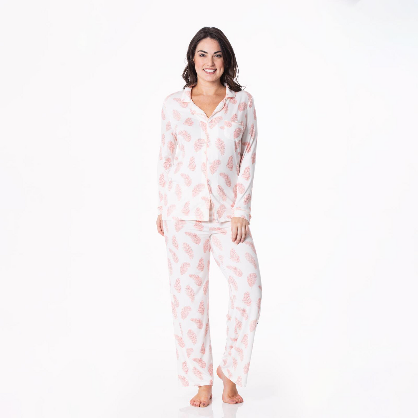 Natural Feathers Women’s Print Long Sleeve Collared Pajama Set
