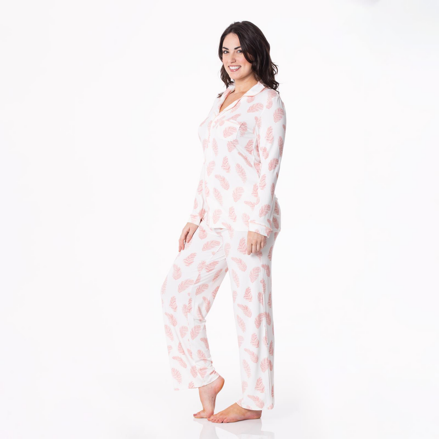 Natural Feathers Women’s Print Long Sleeve Collared Pajama Set