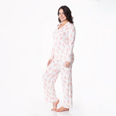 Natural Feathers Women’s Print Long Sleeve Collared Pajama Set